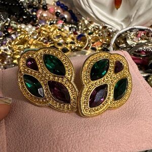 Vintage authentic Napier glass colorful earrings gold filled.